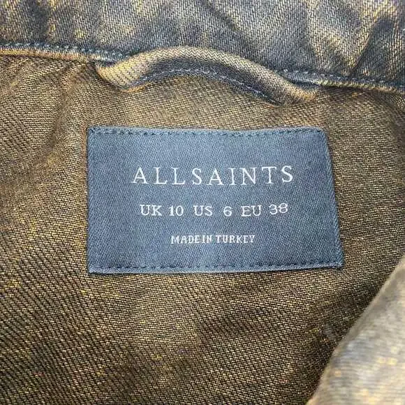 All Saints Brown Black Denim Cropped Jacket | Women’s Size 6 - Picture 3 of 6